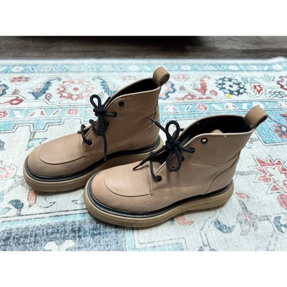Free People Mara Combat Lace Up Boots Taupe Leather Sz 38 - Picture 10 of 10